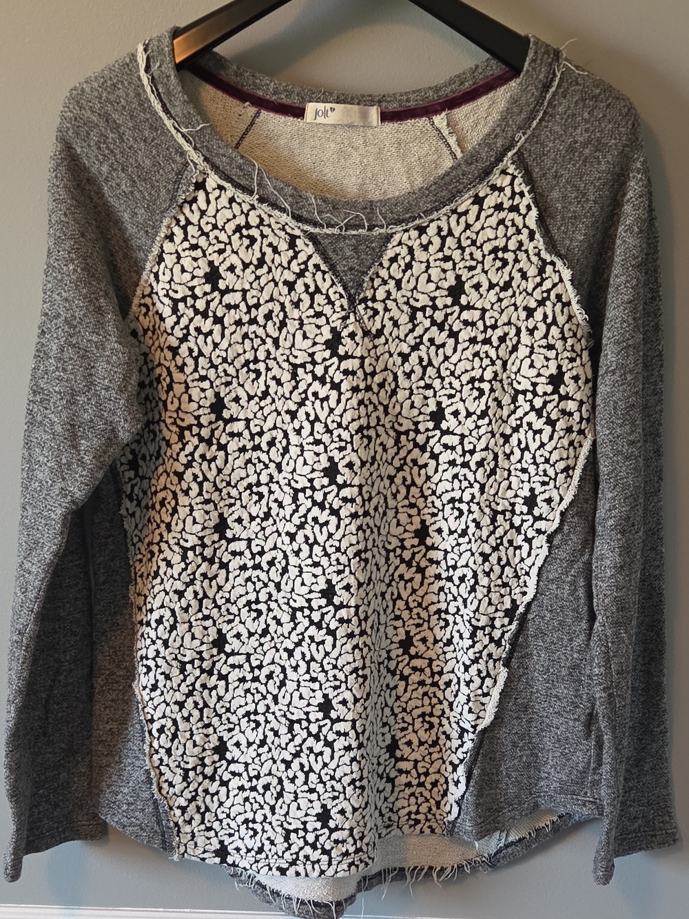 Jolt Distressed Grey Pullover with White Patterned Front